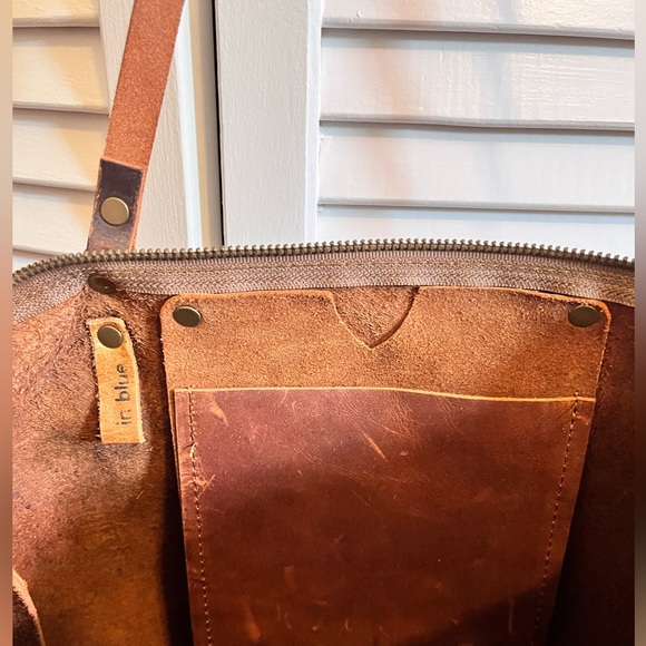 In Blue Handmade Leather Tote Bag - Picture 4 of 10